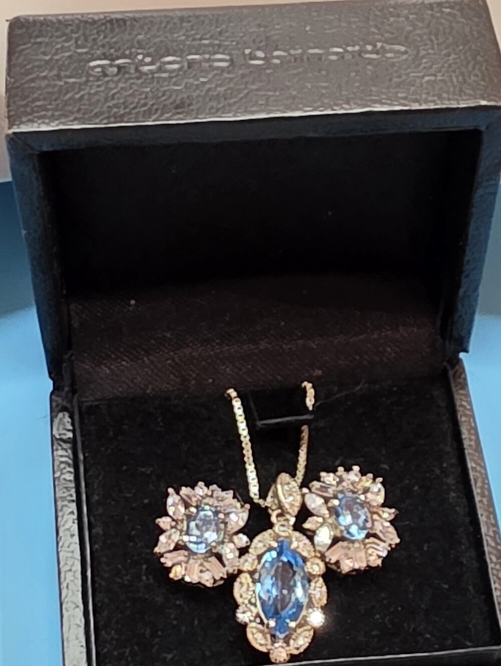 BLUE TOPAZ PENDANT AND EARRINGS SET| 925 Sterling silver 18In - Picture 3 of 6